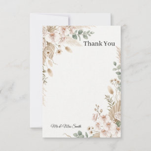 Neutral Pampas Floral Wedding Thank You Card