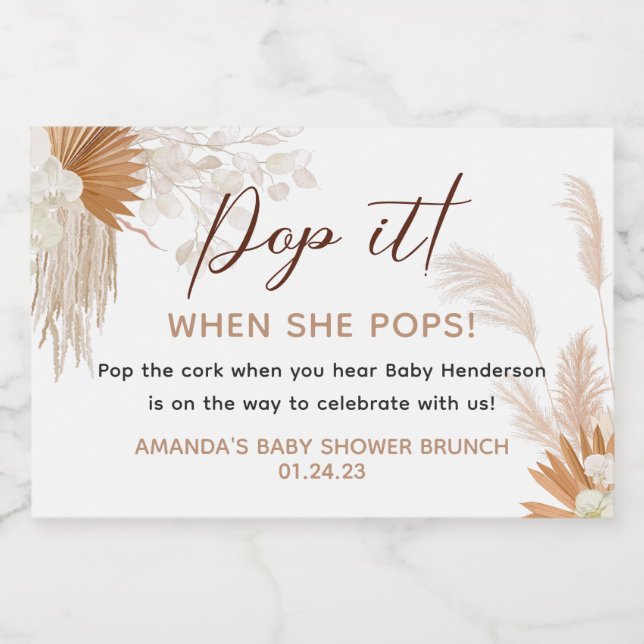 Neutral Pampas Grass Favour Sparkling Wine Label (Single Label)