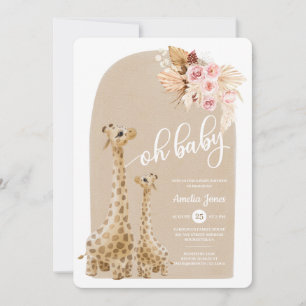 Neutral Pampas Grass Giraffe Baby Shower  Invitati Invitation