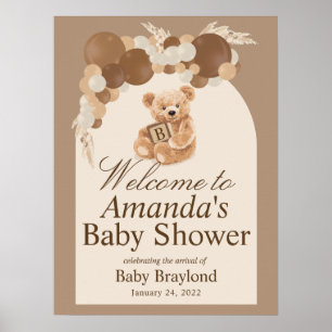 Neutral Pampas Grass Teddy Bear Welcome Sign