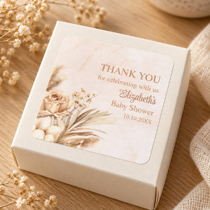 Neutral Pampas Roses Baby Shower Thank You Square Sticker
