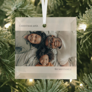 Neutral Personalised Photo Christmas Glass Tree Decoration