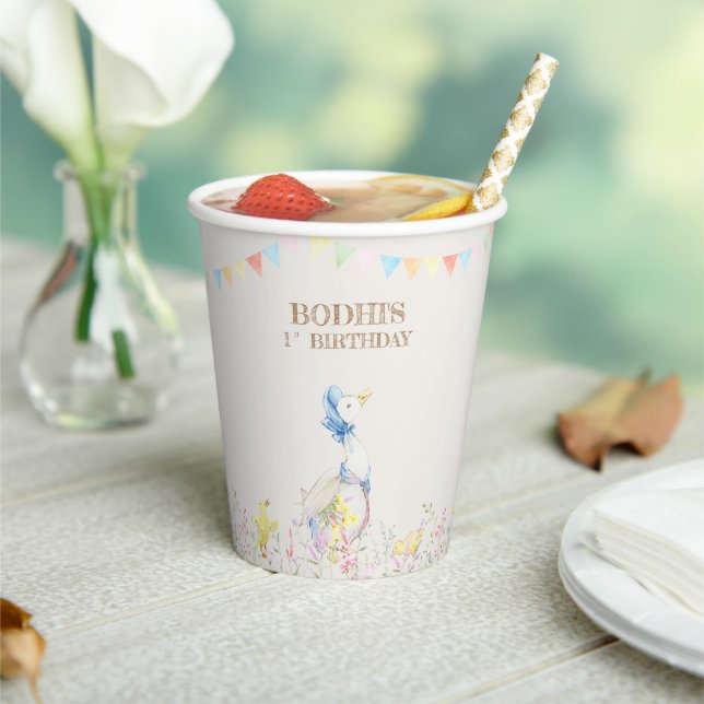 Neutral Peter the Rabbit First Birthday Paper Cups (Insitu)