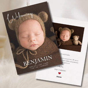 Neutral Photo Birth Announcement with Script