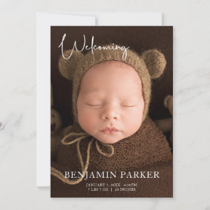 Neutral Photo Birth Announcement with Script