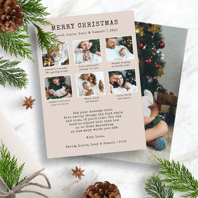 Neutral Photo Collage Holiday Card (Tan Earth Tone Photo Collage Merry Christmas Card)