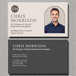 Neutral Photo Monogram Professional Modern Business Card