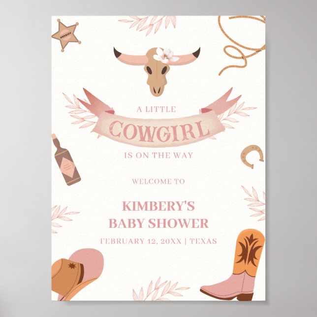 Neutral Pink Boho Cowgirl Baby Shower Welcome  Poster (Front)