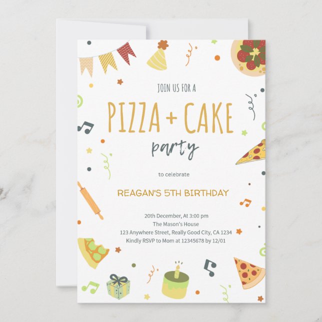Neutral Pizza Party Minimalist Modern Invitation (Front)