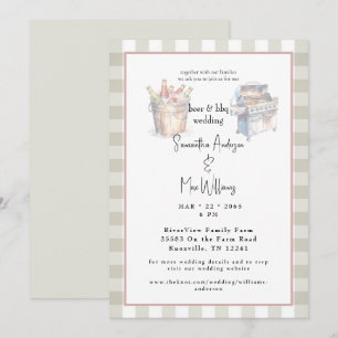 Neutral Plaid Beer & BBQ Wedding Invitation