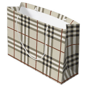 Neutral Plaid Cosy Classic Pattern Large Gift Bag