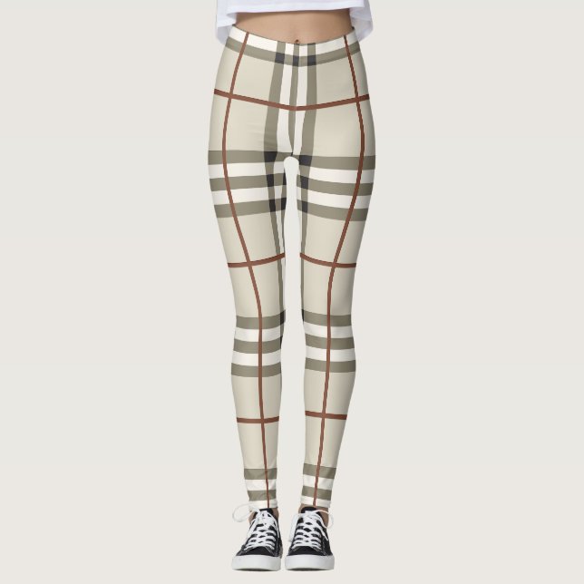 Neutral Plaid Cosy Classic Pattern Leggings (Front)