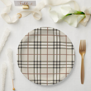 Neutral Plaid Cosy Classic Pattern Paper Plate