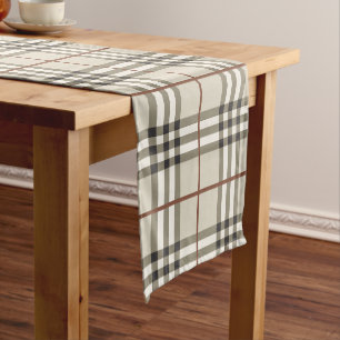 Neutral Plaid Cosy Classic Pattern Short Table Runner