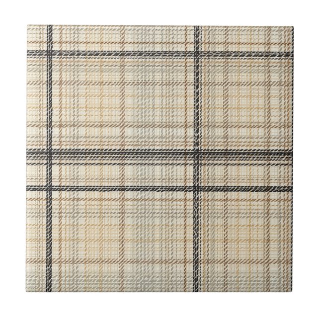 Neutral Plaid Dashed Line Tartan Tile (Front)
