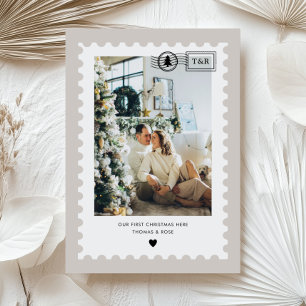 Neutral Postage Stamp Christmas New Home Photo Holiday Card