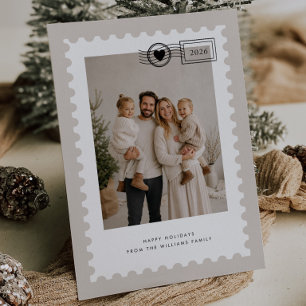 Neutral Postage Stamp Family Photo Holiday Card