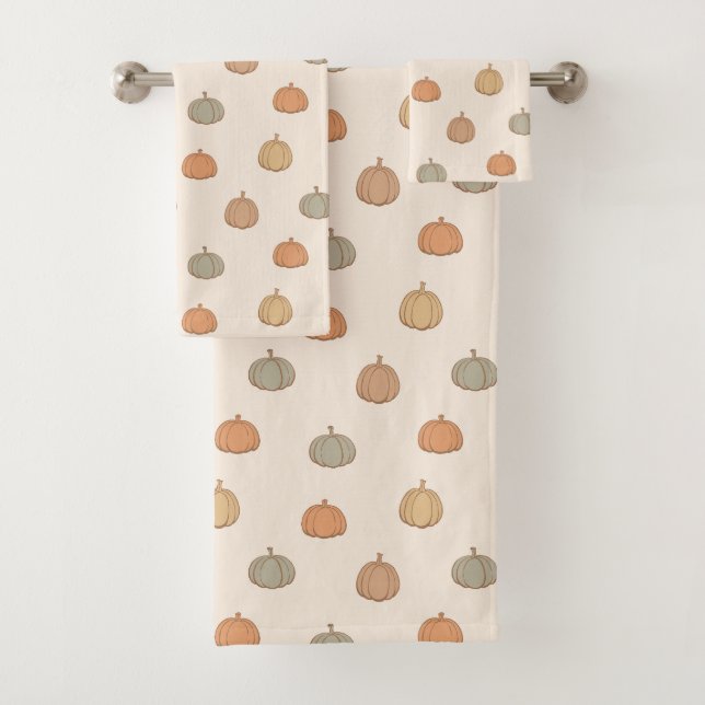 Neutral Pumpkin Boho Beige Halloween Fall Muted Bath Towel Set (Insitu)
