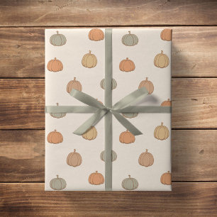 Neutral Pumpkin Boho Beige Halloween Fall Muted Wrapping Paper