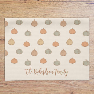 Neutral Pumpkin Boho Beige Halloween Fall Name Tea Towel