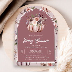 Neutral Pumpkin Floral Arch Dusty Rose Baby Shower Invitation