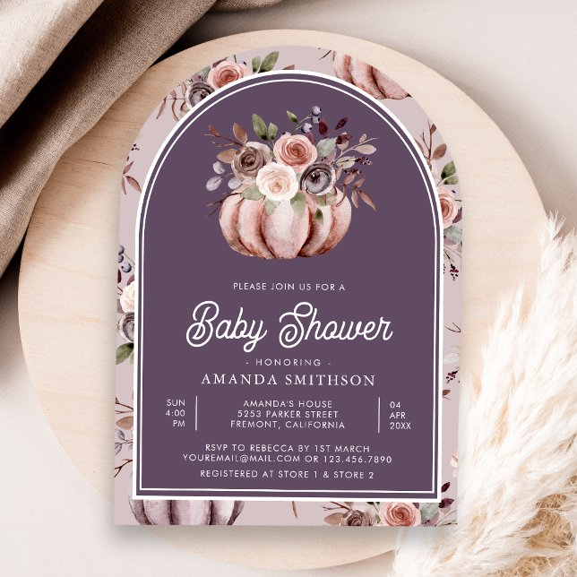 Neutral Pumpkin Floral Pale Purple Baby Shower Invitation (Creator Uploaded)