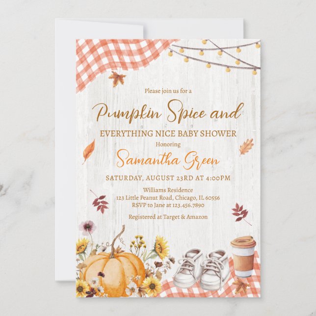 Neutral Pumpkin Spice Everything Nice Baby Shower Invitation (Front)