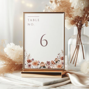 Neutral Purple Floral Wedding Table Number Sign