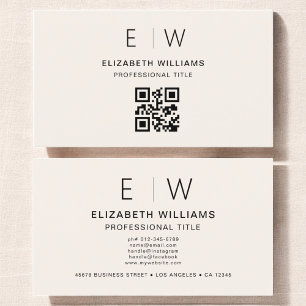 Neutral QR Code Monogram Minimalist Modern Business Card