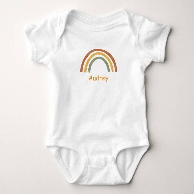 Neutral Rainbow Custom Name Baby Bodysuit (Front)