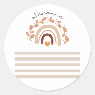 Neutral Rainbow Custom Name Baby Shower  Classic Round Sticker