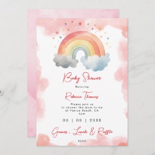 neutral rainbow orange baby shower invitation