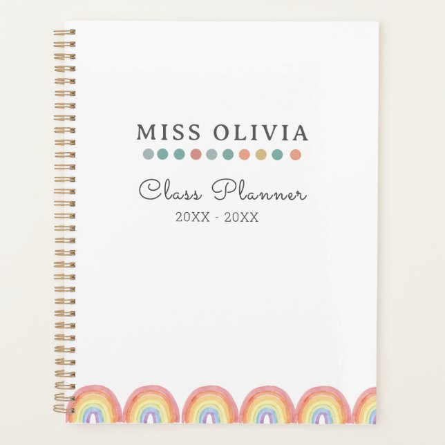 Neutral Rainbow Teacher Planner | Custom Gift (Front)