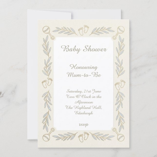 Neutral Rattle Baby Shower Invitation (Front)