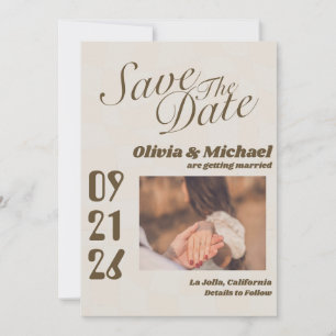 Neutral Retro Funky Disco Wedding Bold Modern Fun Save The Date