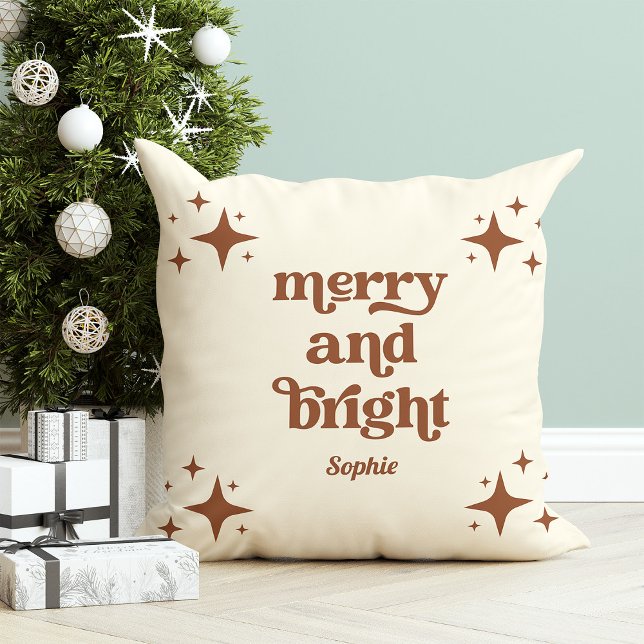 Neutral Retro Stars | Merry and Bright Christmas Cushion (Creator Uploaded)