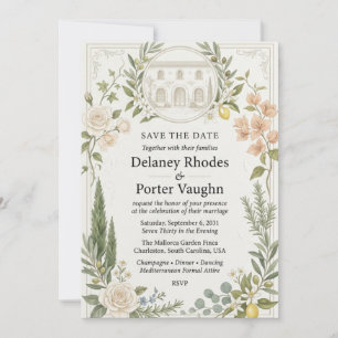 Neutral Roses, Bougainvillea, Citrus Blossoms, Lem Invitation