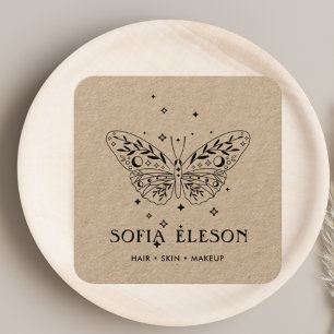 Neutral Rustic Craft Black Butterfly Beauty Salon Square Business Card