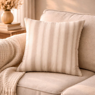 Neutral Rustic Farmhouse Striped Beige & Taupe Cushion