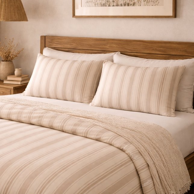 Neutral Rustic Farmhouse Striped Beige & Taupe Pillowcase (Creator Uploaded)