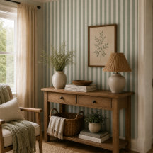 Neutral Rustic Sage Green Stripe Farmhouse Cottage
