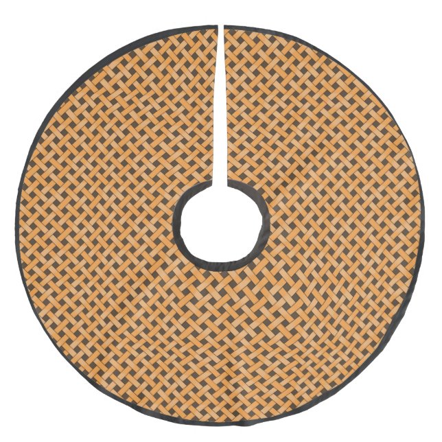 Neutral Rustic Wicker Yellow on Custom Brown Brushed Polyester Tree Skirt (Front)