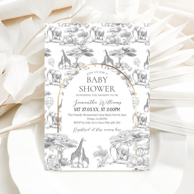 Neutral Safari Animal Elegant Toile Baby Shower Invitation (Creator Uploaded)