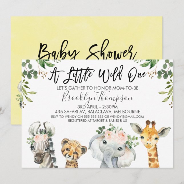 Neutral Safari Animals Baby Shower Invitation (Front/Back)