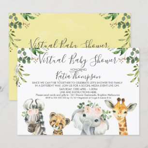Neutral Safari Animals Virtual Baby Shower  Invitation