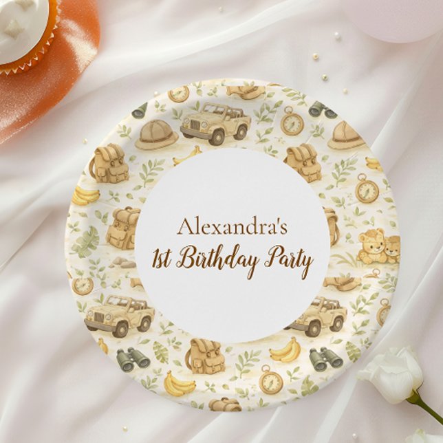 Neutral Safari Animals Wild One First Birthday Paper Plate (Creator Uploaded)
