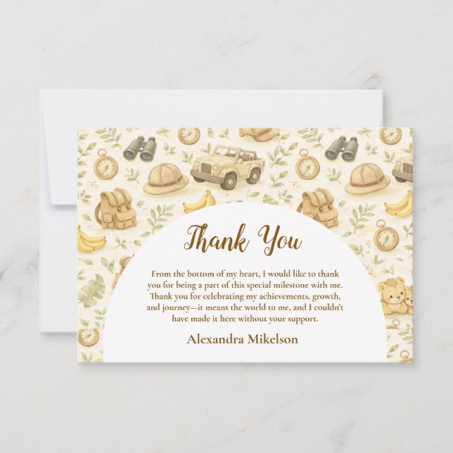 Neutral Safari Animals Wild One First Birthday Thank You Card (Front)