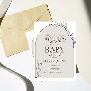 Neutral Safari Baby Shower Invitation, Minimal Bab Invitation