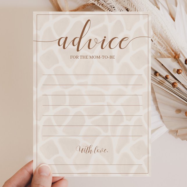 Neutral Safari Giraffe Baby Shower Advice Cards (Creator Uploaded)