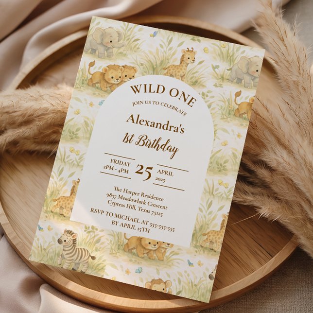 Neutral Safari Wild One Floral First Birthday Invitation (Creator Uploaded)